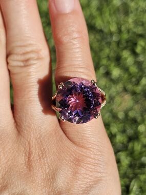14k Rose Gols Purple Amethyst Round Gemstone Ring